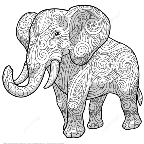 Elephant Ethnic Zentangle Coloring Page